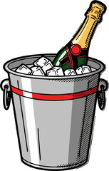 Chilled Celebration Champagne Bottle in Ice Bucket Illustration