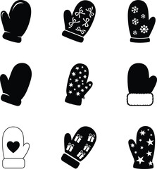 Mitten silhouettes for winter and Christmas