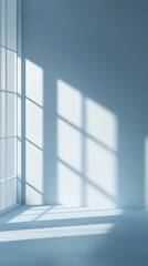 Lightfilled Empty Room with White Walls, Window and Shadows Creates Minimalistic Background