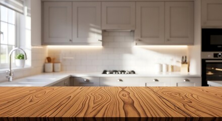 Matte charcoal countertop with blurred modern wood-slat kitchen, interior photography for sophisticated commercial home design ads