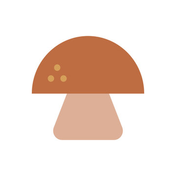 Flat Design Mushroom Icon with Rustic Brown Cap and Pale Stem
