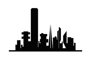 Naklejka premium Abstract Black City Skyline Silhouette - Brutalist and Modern Mix with Ultra-Tall Flat-Top Tower and Spires on White