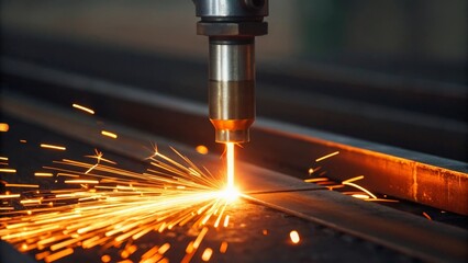 Close up of welding torch creating sparks on steel metal