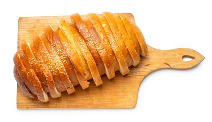 White bread sliced ​​with sesame seeds on isolated background
