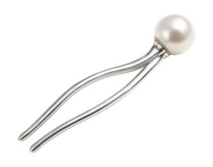 Silver hairpin featuring a single elegant pearl.