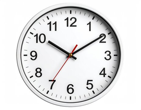 Round clock on white backdrop shows 1010