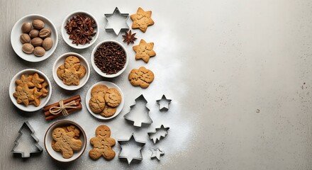 Festive Baking Christmas Cookies Ingredients and Cookie Cutters