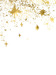 Obraz premium Snowflakes and stars border the isolated PNG illustration.Transparent PNG. Golden snowfall with sparkling snowflakes, a frosty glow, gold particles, and a magical winter overlay for holiday projects.