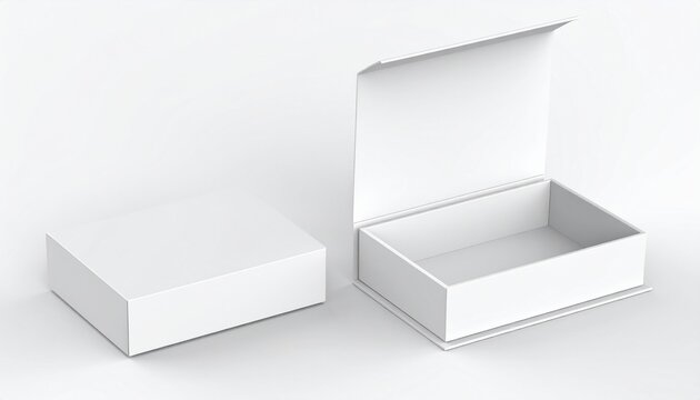 White folding gift box - Opened and closed gift box. 3d rendering mock up.
