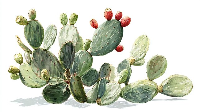 Prickly Pear Cactus Watercolor Botanical Art
