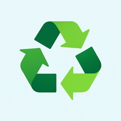 Obraz premium Green recycling symbol with three arrows on light background