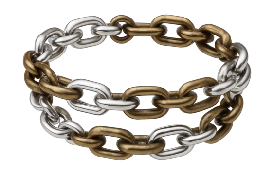 Two-layer chain bracelet featuring mixed metal styles.