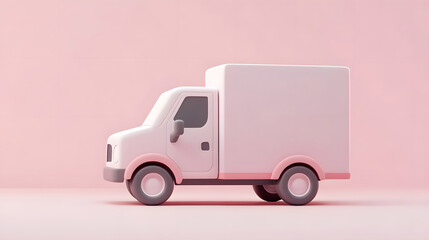 3D rendering of a pink delivery truck on a pink background