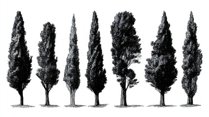 Fototapeta premium Botanical Tree Illustration Set: Diverse Plant Sketches 