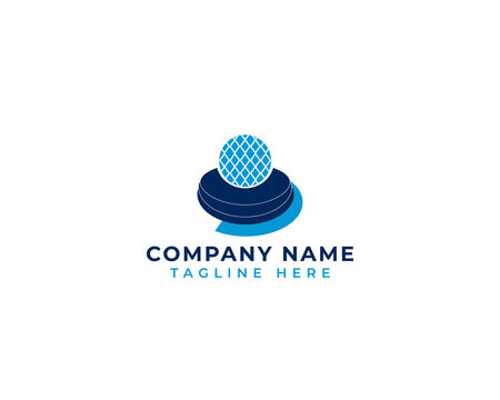 Logo featuring a blue sphere atop stacked dark blue shapes, with company name and tagline. - Powered by Adobe