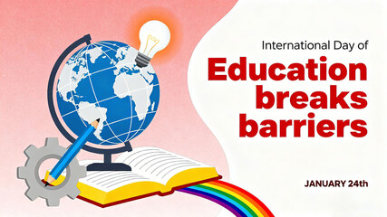 The Earth Pencil element represents International Education Day, breaking down barriers in education, and is suitable for educational public welfare and equality promotion materials.
