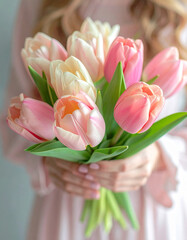 Naklejka premium Bukiet kwiatów tulipanów na dzień matki lub dzień kobiet
