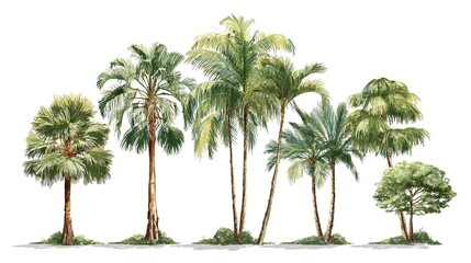 Obraz premium Tropical Palm Tree Collection, Watercolor Style Botanical Foliage Element 