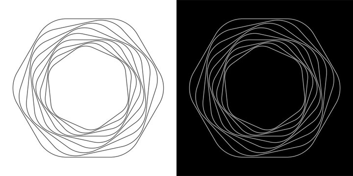 Circle with wave lines as dynamic abstract vector background or logo or icon. Flower concept. Black spiral on white background and white spiral on black background