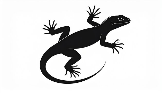 Black Silhouette of a Lizard on a White Background