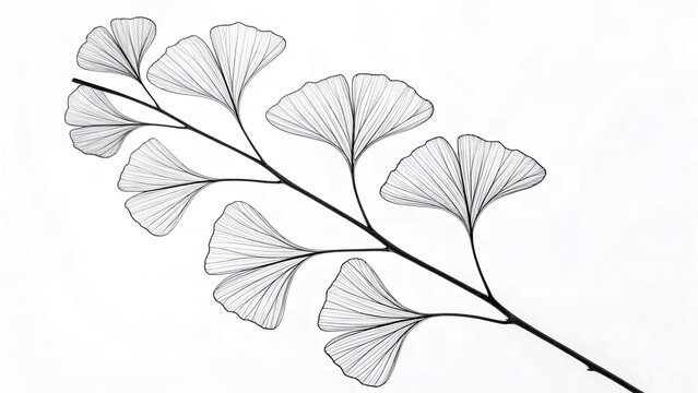 Botanical Line Art Leaf Branch – Thin Black Outline Illustration