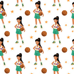 Pattern of a teenage girl with a basketball