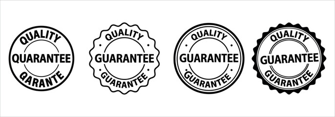 Assured quality guarantee seals for your products with confidence, offering satisfaction and trust, black and white assurance badges collection.