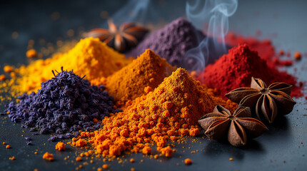 A striking still life composition of rare and exotic spices