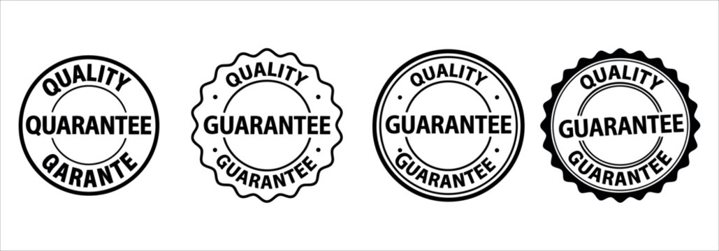 Assured quality guarantee seals for your products with confidence, offering satisfaction and trust, black and white assurance badges collection.