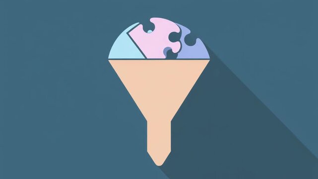 A funnel graphic with puzzle pieces inside, symbolizing problem-solving or filtering information.