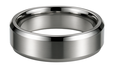 Sleek titanium ring featuring beveled edges and a polished finish.