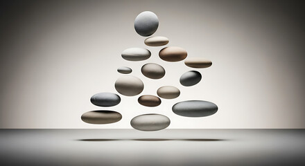 Floating Minimal River Pebble Composition – Balanced Natural Stone Aesthetic