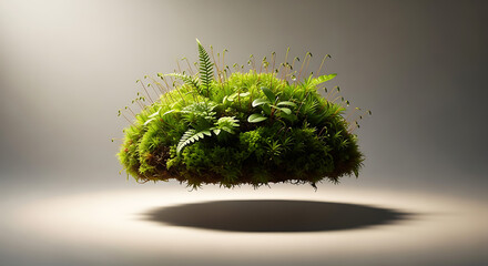 Floating Micro Moss Island – Minimal Botanical Greenery on Soft Neutral Gradient