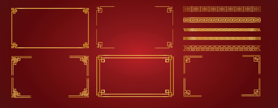 Chinese frame ornament and pattern gold color for banner, greeting cards, poster vector stock illustration