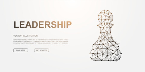 Polygonal wireframe chess pawn in geometric abstract style, symbolizing leadership potential, learning, and strategic growth
