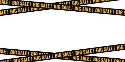 Yellow and Black "BIG SALE!" Stripe Background. Sale caution tape banner on transparent.