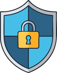 Security Shield with Padlock Protecting Digital Assets and Privacy