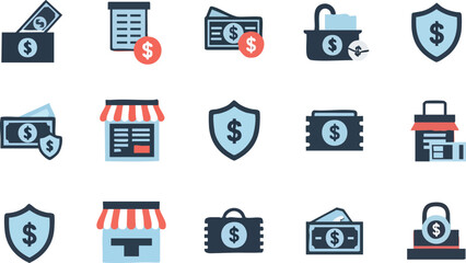 Financial Security and Commerce Vector Icon Set for Business and Savings