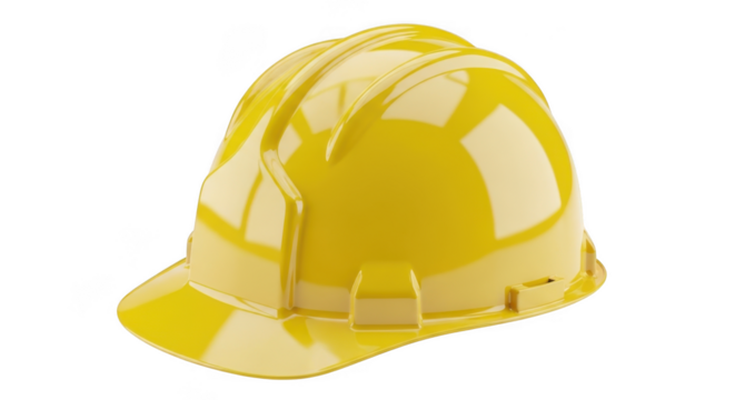 Bright yellow construction helmet protective headwear safety first gear for workers transparent background white background white background - Powered by Adobe