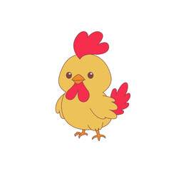 Cute Cartoon Chicken Standing Isolated Illustration