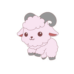 Adorable Pink Cartoon Ram Character with Horns Isolated