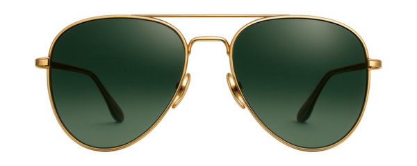 Gold metal frame aviator sunglasses with green tinted lenses.