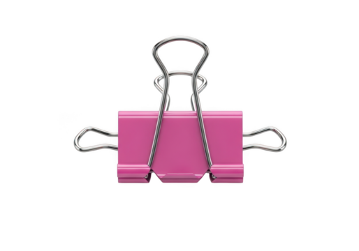 Pink binder clip stationery supply isolated on transparent background