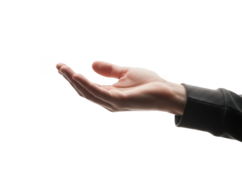 Open human palm reaching upward isolated on transparent background