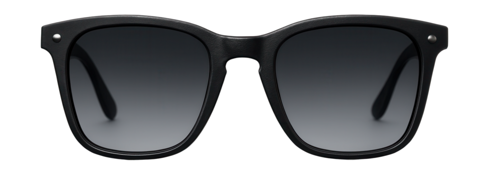 Sunglasses featuring a black frame and gray gradient lenses.