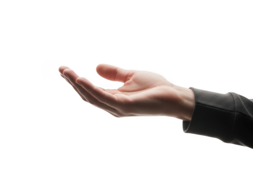 Open human palm reaching upward isolated on transparent background - Powered by Adobe