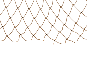 Torn Football or tennis net. Rope mesh on a white background close-up