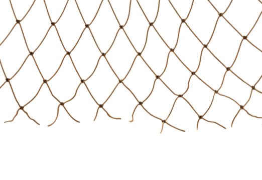 Torn Football or tennis net. Rope mesh on a white background close-up
