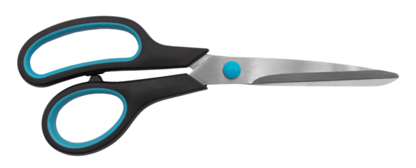 Stationery scissors on a white background for office work. Tailor's or seamstress's scissors