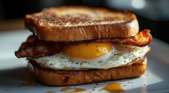 Crispy toasted sandwich with bacon and egg